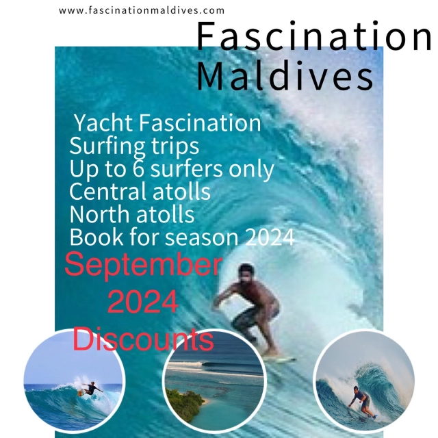 📌Special discount offer on September 2024 bookings ‼️🤙
👉🏼 🏄🏼‍♂️ Last minute surfing Deal 🏄🏼‍♂️ 👈🏼

Maldives surf on yacht Fascination 
‼️6 PAX = 1 GOES FREE
‼️7 NIGHTS = 1 FREE NIGHT

‼️1 pax goes FREE 
‼️ Stay 6 pax and pay for 5 pax / Stay  7 nights and pay for 6 nights

For smaller groups ask for quotation 

Call for ℹ️ WhatsApp +33609870931

Email 📧 info@fascinationmaldives.com

‼️GET YOUR QUOTATION ‼️

#surfing #surf #surfmaldivas #surftrip #surfdiscount #surfgetaways #surftravel #surfmaldive #maldivessurftrip #maldivessurfcharters #maldivessurf #surftherapy #surfthegreats #surf_maldives